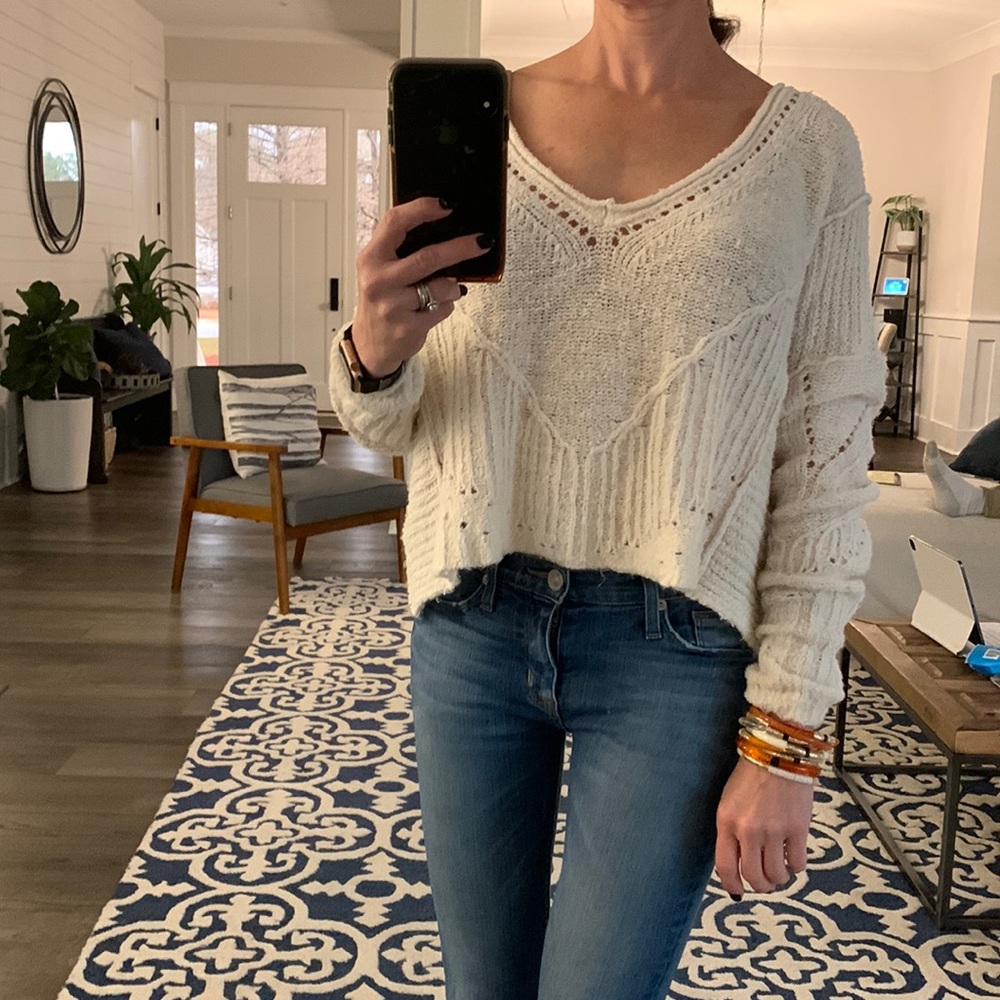 Free People cropped off white sweater
